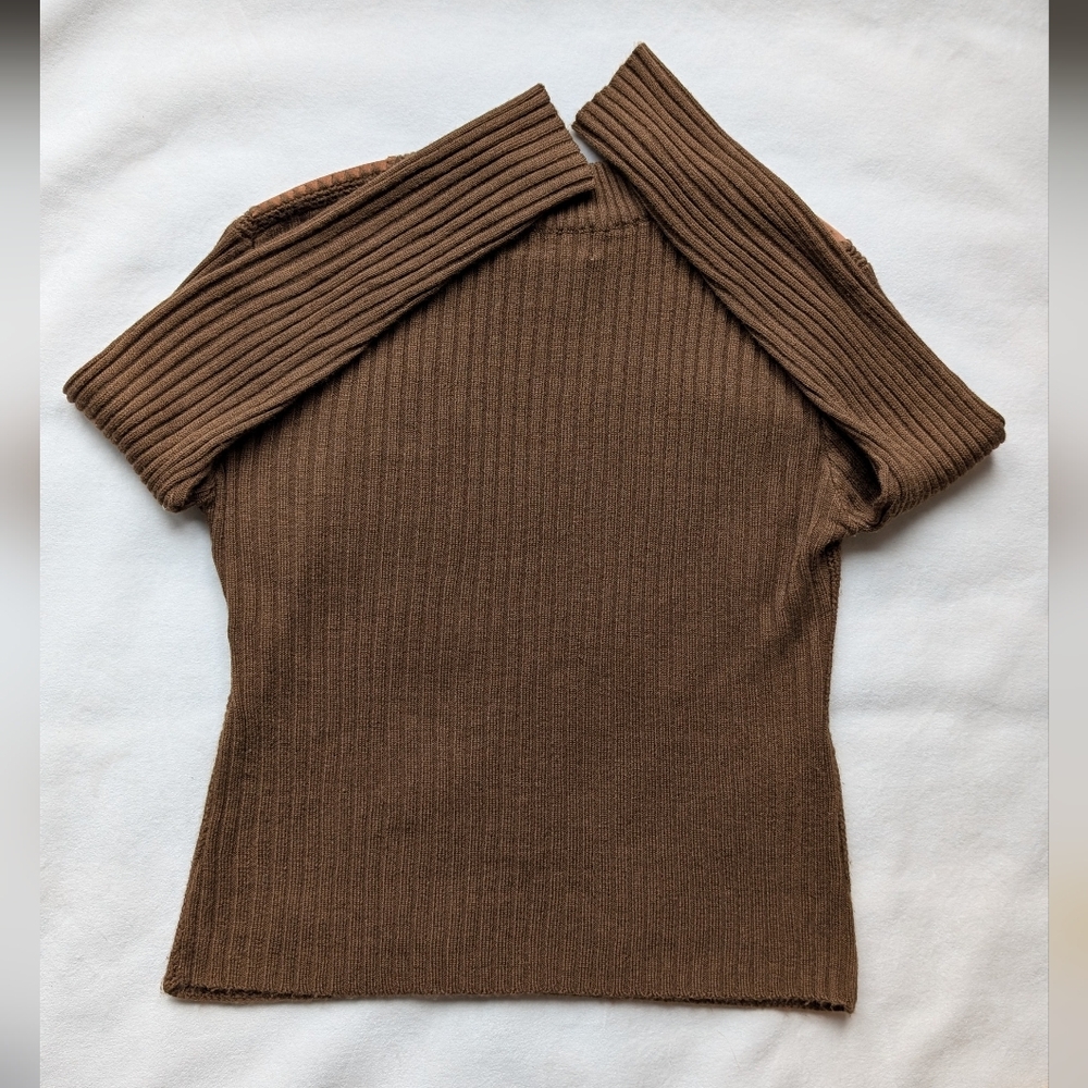 Vintage Valenti Women’s Suede Patchwork Knit Sweater Boho Brown Leather Size L - Picture 14 of 16